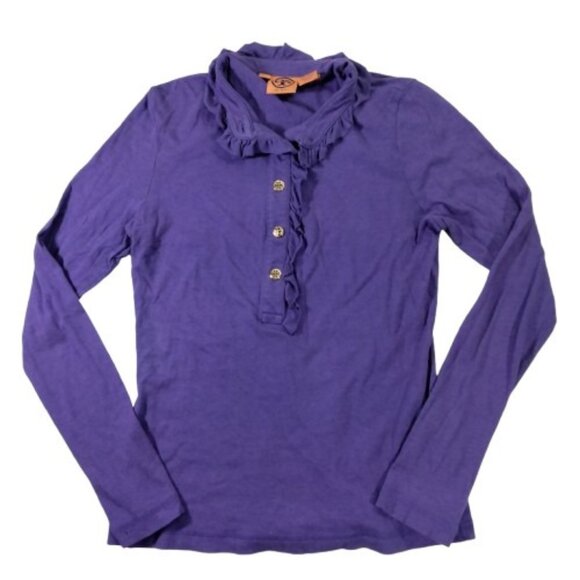 Tory Burch Lidia Purple Long Sleeve Ruffle Polo Shirt Small Preppy Twee … - Picture 1 of 8